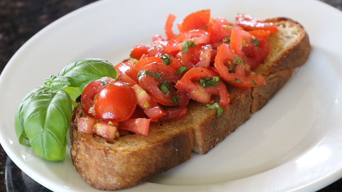 Bruschetta on a white plate