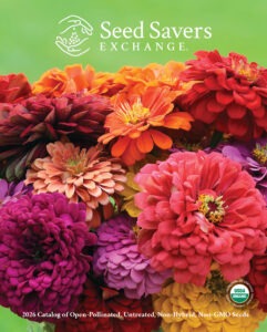 The cover of the 2026 seed catalog features a bouquet of colorful zinnias