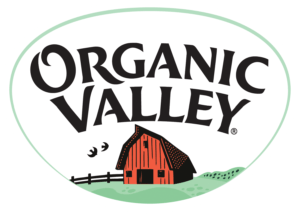 Text reads, "Organic Valley" with a barn below it.