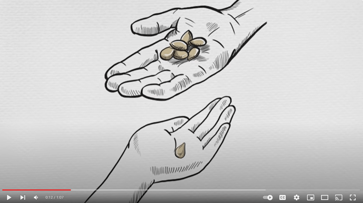 A drawing of two hands holding seeds